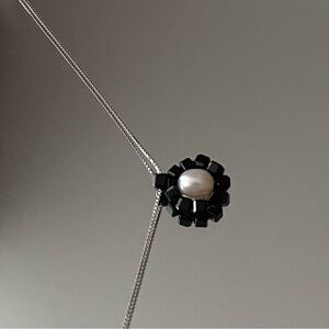 Modern Minimalist - Sterling Silver Necklace with Black Spinel and Pearl Pendant